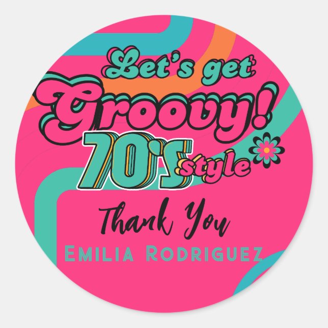 Pegatina Redonda Personalizado 70's Retro Disco Cumpleaños Boogie G (Anverso)