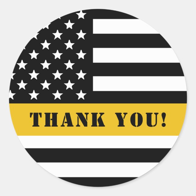 Pegatina Redonda Personalizado 911 Dispatcher USA Flag Thin Gold Li (Anverso)