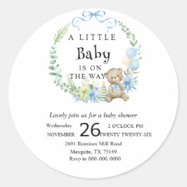 Pegatina Redonda Personalizado Adorable Blue Teddy Bear Baby Shower