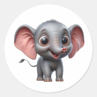 Pegatina Redonda Personalizado Adorable Elefante - Animal con encan