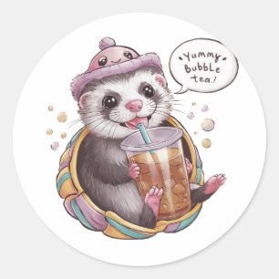 Pegatina Redonda Personalizado Adorable Ferret doméstico: acogedor,