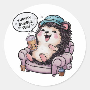 Pegatina Redonda Personalizado Adorable Hedgehog: Acogedor, Kawaii 