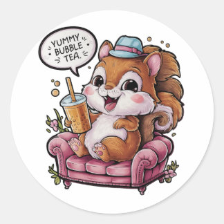 Pegatina Redonda Personalizado Adorable Squirrel: Acogedor, Kawaii 