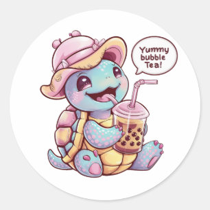 Pegatina Redonda Personalizado Adorable Turtle: Acogedora, Kawaii V