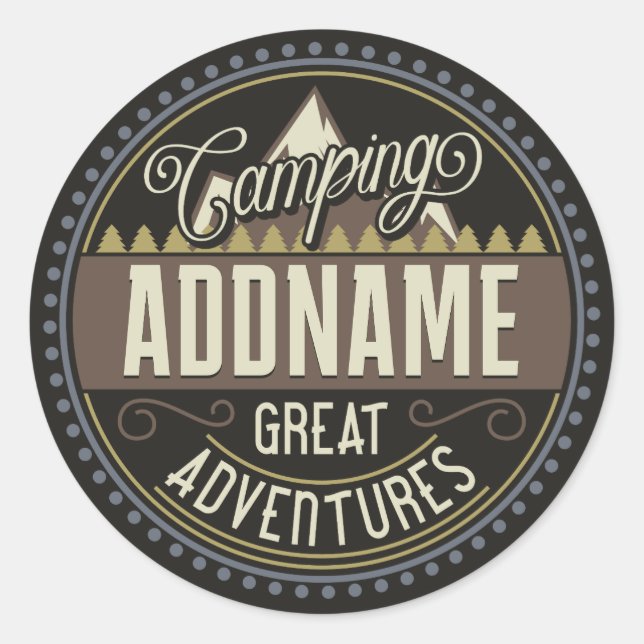 Pegatina Redonda Personalizado AGREGAR NOMBRE Familia Camping Reuni (Anverso)