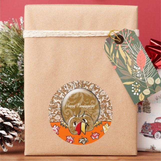 Pegatina Redonda Personalizado amable Acción de Gracias Turquía (Vacaciones)