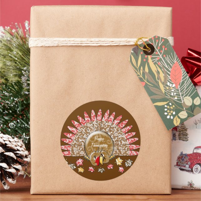 Pegatina Redonda Personalizado amable Acción de Gracias Turquía (Vacaciones)