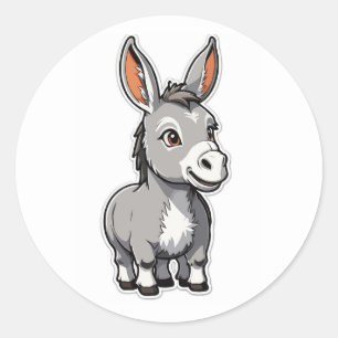 Pegatina Redonda Personalizado amigable Ilustracion de burro - anim