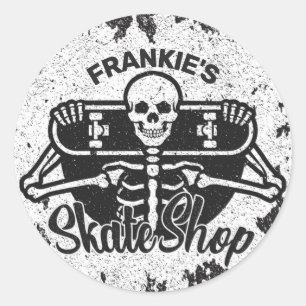Pegatina Redonda Personalizado AÑADIR NOMBRE Skull Skateboard Skate