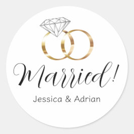 Pegatina Redonda Personalizado Anillos de Bodas de diamantes blanco