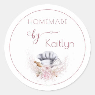 Pegatina Redonda Personalizado Aquarela Rosa Repostería Casera