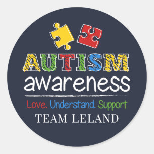 Pegatina Redonda Personalizado Autismo Conciencia Amor Comprender A
