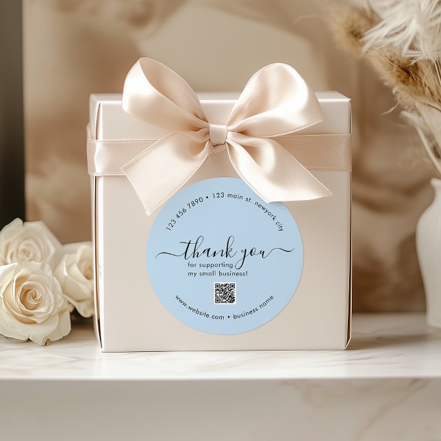 Pegatina Redonda Personalizado Azul Dusty Gracias A Los Pegatinas C (Dusty Blue Custom Thank You Stickers With QR Code)