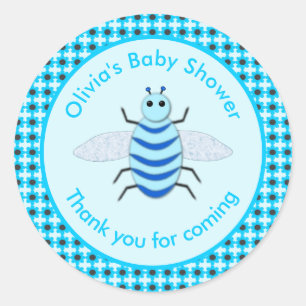 Pegatina Redonda Personalizado azul lindo Baby Shower de la abeja