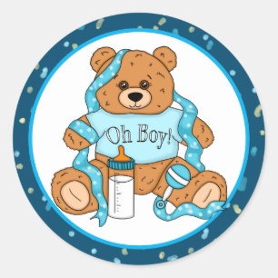 Pegatina Redonda Personalizado azul y amarillo Teddy Bear Classic R