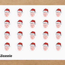 Pegatina Redonda Personalizado Baby Face Foto Santa Hat Navidades