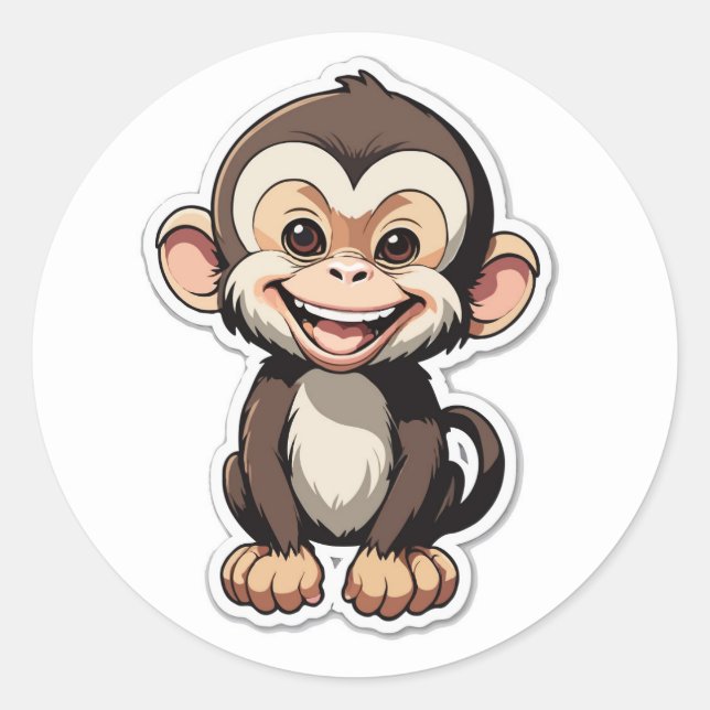 Pegatina Redonda Personalizado Baby Monkey Laughing (Anverso)