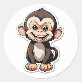 Pegatina Redonda Personalizado Baby Monkey Laughing