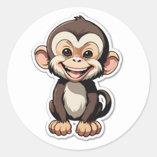 Pegatina Redonda Personalizado Baby Monkey Laughing