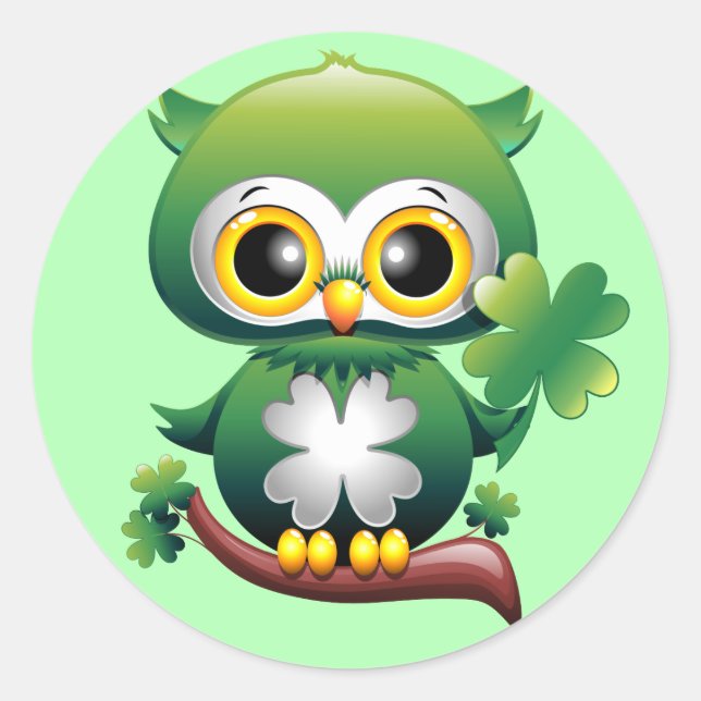 Pegatina Redonda Personalizado Baby Owl St Patrick Paddy (Anverso)