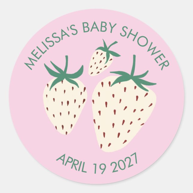 Pegatina Redonda Personalizado BABY SHOWER Pineberry Cute de fresa  (Anverso)