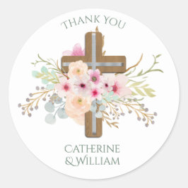 Pegatina Redonda Personalizado Baptism Communion Confirmation Flora