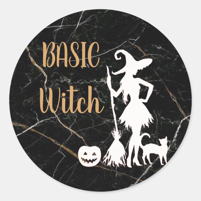 Pegatina Redonda Personalizado BASIC WITCH w Cat Funny Guay Aesthet (Anverso)