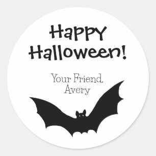 Pegatina Redonda Personalizado Bat Happy Halloween