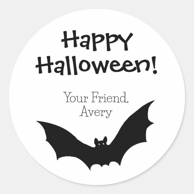 Pegatina Redonda Personalizado Bat Happy Halloween (Anverso)
