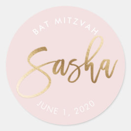 Pegatina Redonda PERSONALIZADO Bat Mitzvah nombre dorado rosa SASHA