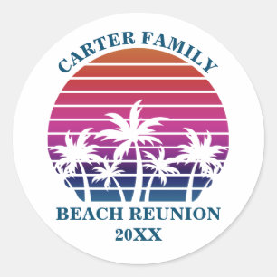 Pegatina Redonda Personalizado Beach Cruise Family Reunion Sunset F