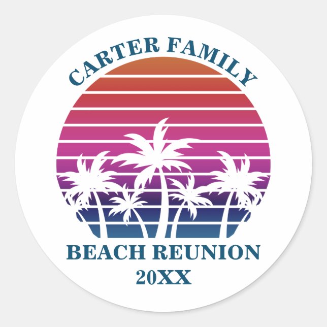 Pegatina Redonda Personalizado Beach Cruise Family Reunion Sunset F (Anverso)