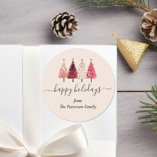 Pegatina Redonda Personalizado beige de Rubor rosa rojo árbol de Na