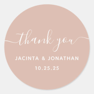 Pegatina Redonda Personalizado Beige Rubor Gracias Boda Classic Rou