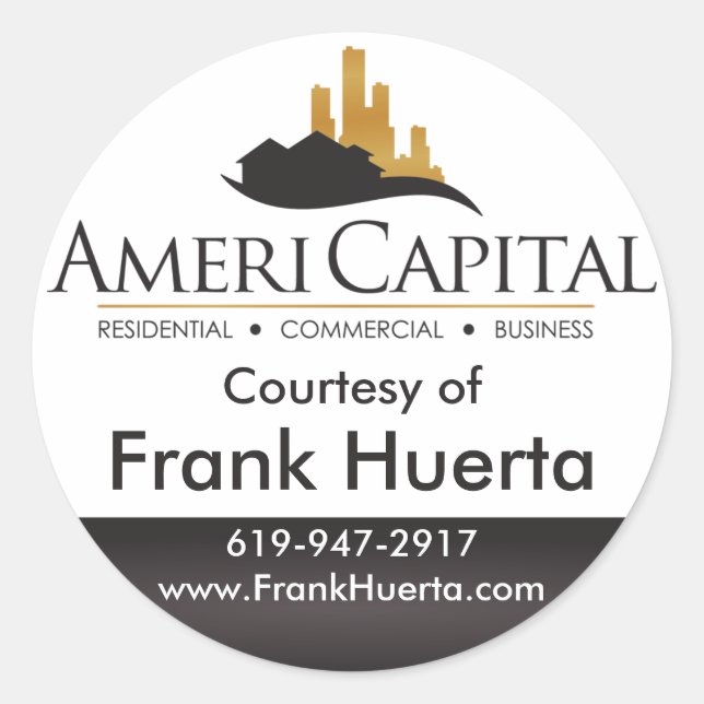 Pegatina Redonda PERSONALIZADO Bienes Raíces cortesía de (Anverso)