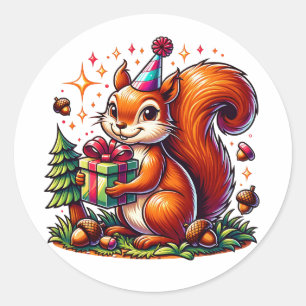 Pegatina Redonda Personalizado Birday Squirrel Cute