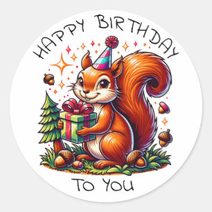 Pegatina Redonda Personalizado Birday Squirrel Cute