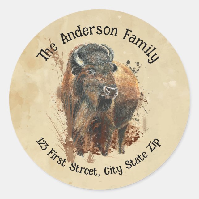 Pegatina Redonda Personalizado Bison Buffalo Wildlife Naturaleza An (Anverso)