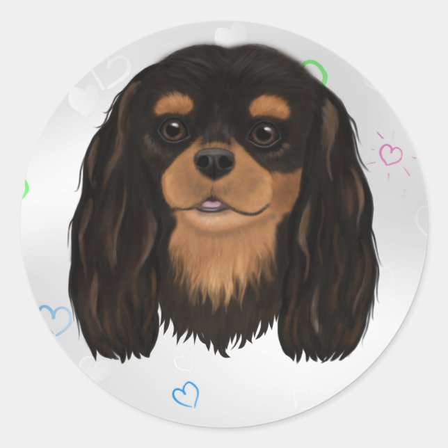 Pegatina Redonda Personalizado Black and Tan Cavalier Spaniel (Anverso)