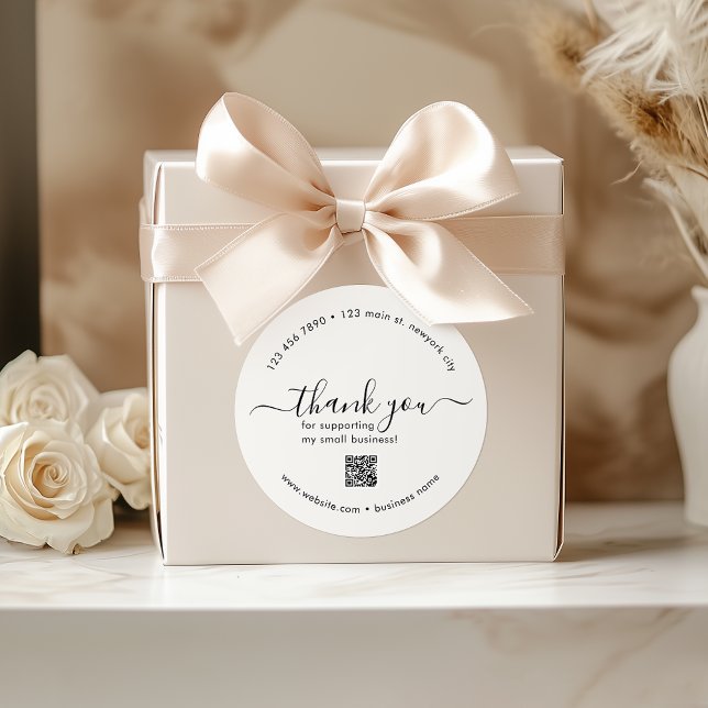 Pegatina Redonda Personalizado Blanco Apagado Gracias Pegatinas Con (Off White Custom Thank You Stickers With QR Code)