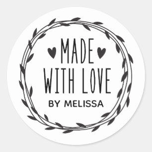 Pegatina Redonda Personalizado Blanco Negro Hecho Con Amor
