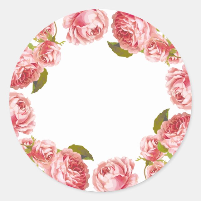 Pegatina Redonda Personalizado Blank de rosas rosas rosas rosadas d (Anverso)