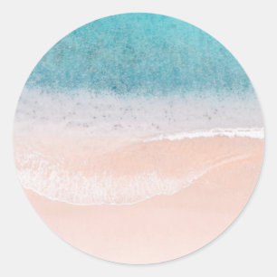 Pegatina Redonda Personalizado Blank Template Beach Sand Blue Sea S