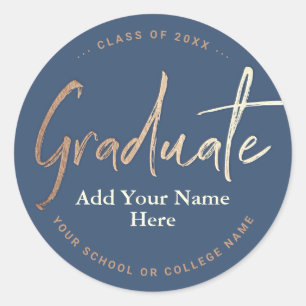 Pegatina Redonda Personalizado Blue Graduate Name, College, Class o