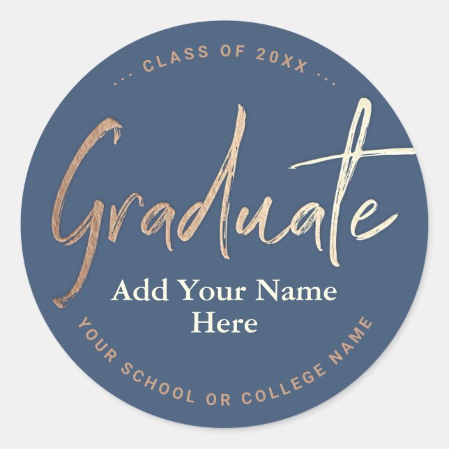 Pegatina Redonda Personalizado Blue Graduate Name, College, Class o (Anverso)