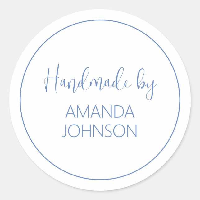 Pegatina Redonda Personalizado Blue Handmade by (Anverso)