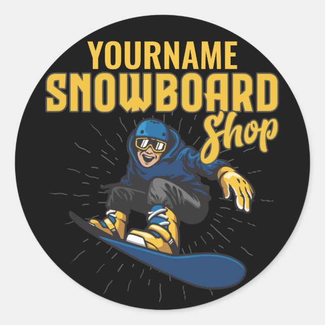 Pegatina Redonda Personalizado Boarder Snowboarding Shop Big Air (Anverso)
