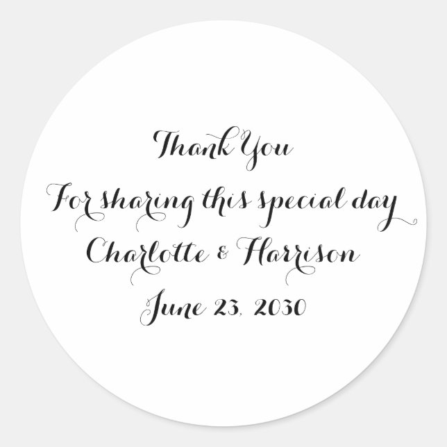 Pegatina Redonda Personalizado Boda de guiones blancos negros (Anverso)