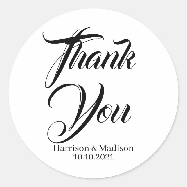 Pegatina Redonda Personalizado Boda de texto negro regalo pegatinas (Anverso)