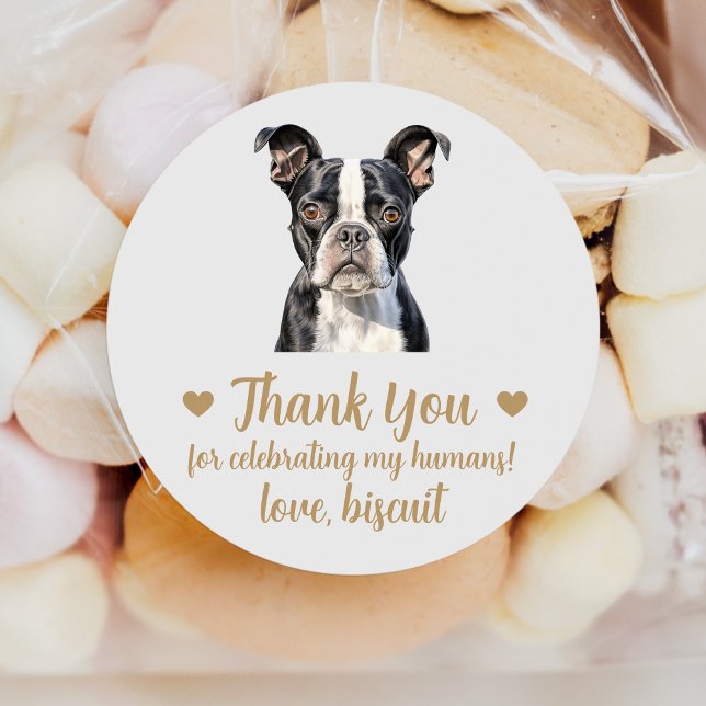 Pegatina Redonda Personalizado Boda Terrier en Boston favorece a Pe (Subido por el creador)
